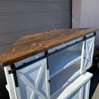 Rustic Farmhouse Corner TV Stand With Barn Doors